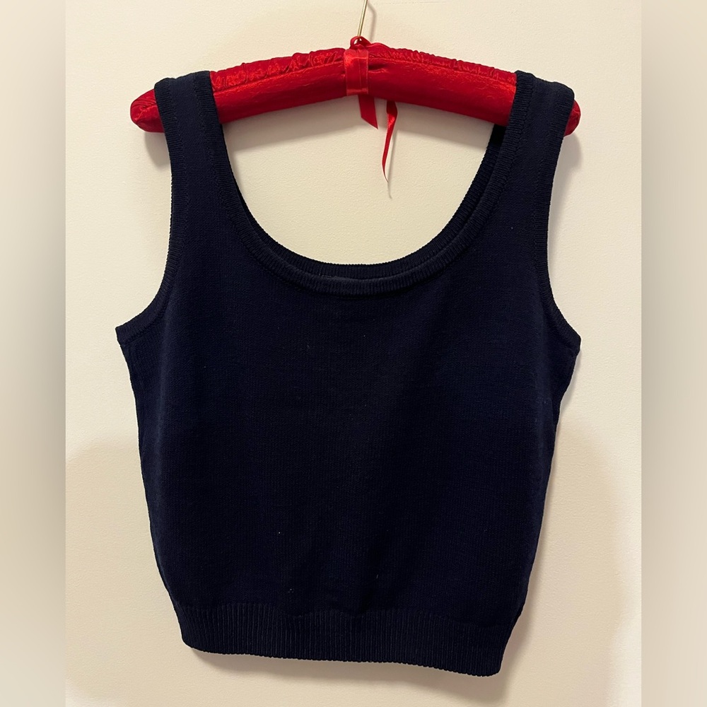 St. John Basics Navy Blue Scoop Tank Top Santana knit Sz S